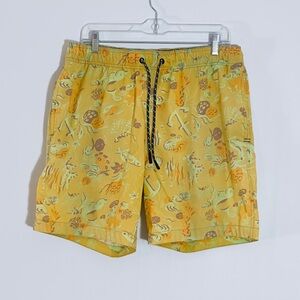Men’s Toad&Co Yellow Patterned Swim Board Shorts Swim Trunks Large
